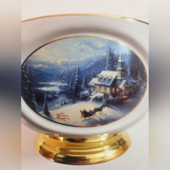 Thomas Kinkade Sunday Evening Sleigh Ride Porcelain Bowl Flower Vase - Picture 2 of 8